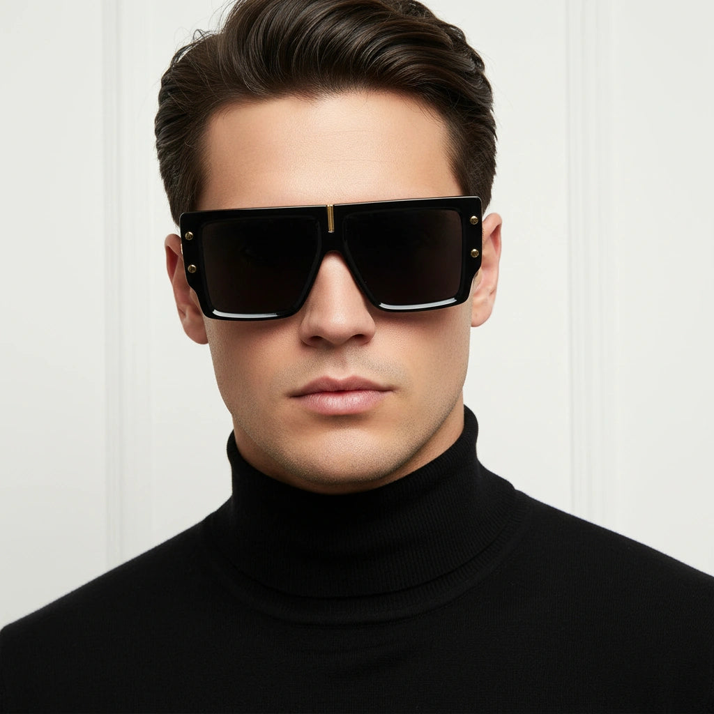 Black Bold Rectangular Sunglasses for Men-LKS6083-BLK