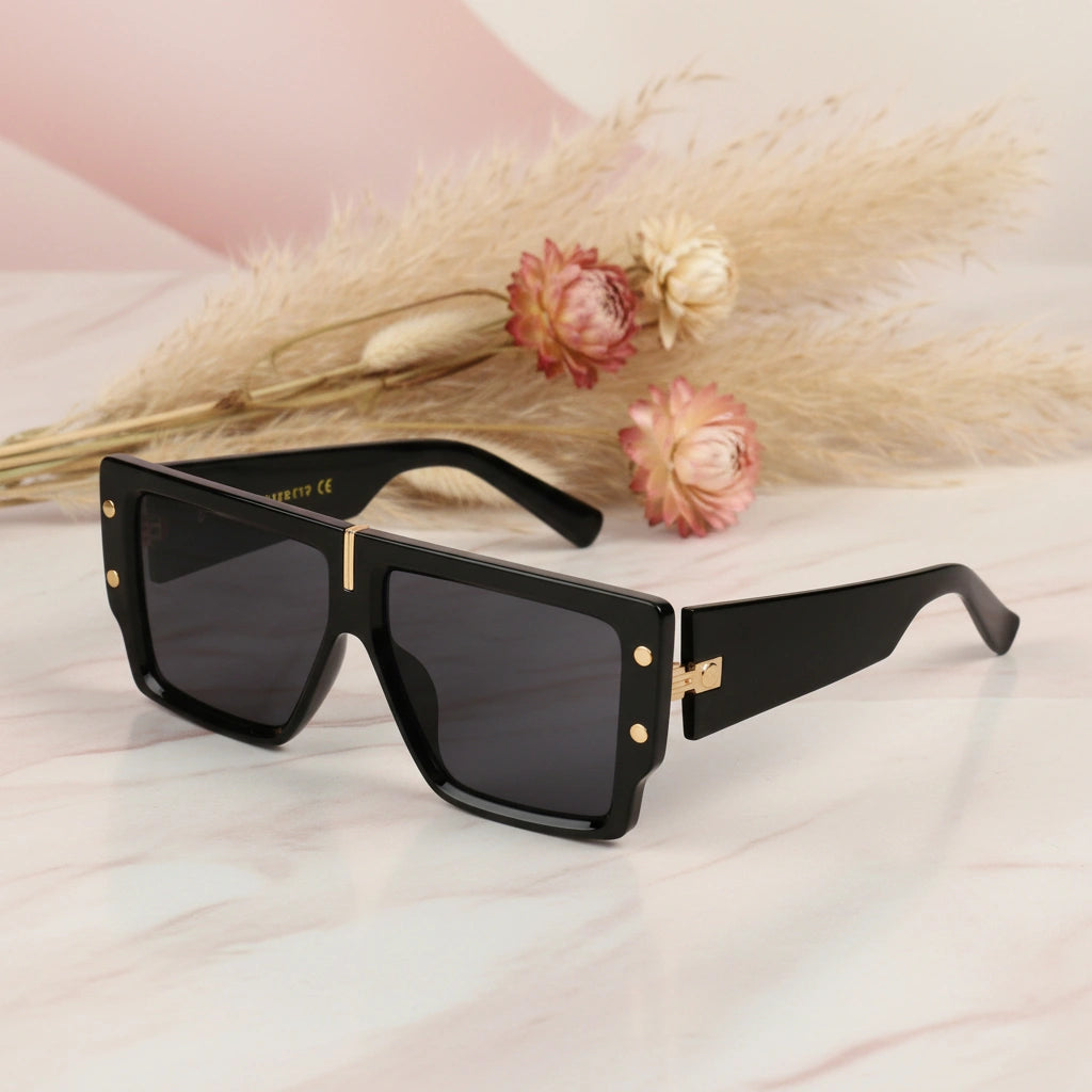 Black Bold Rectangular Sunglasses for Men-LKS6083-BLK