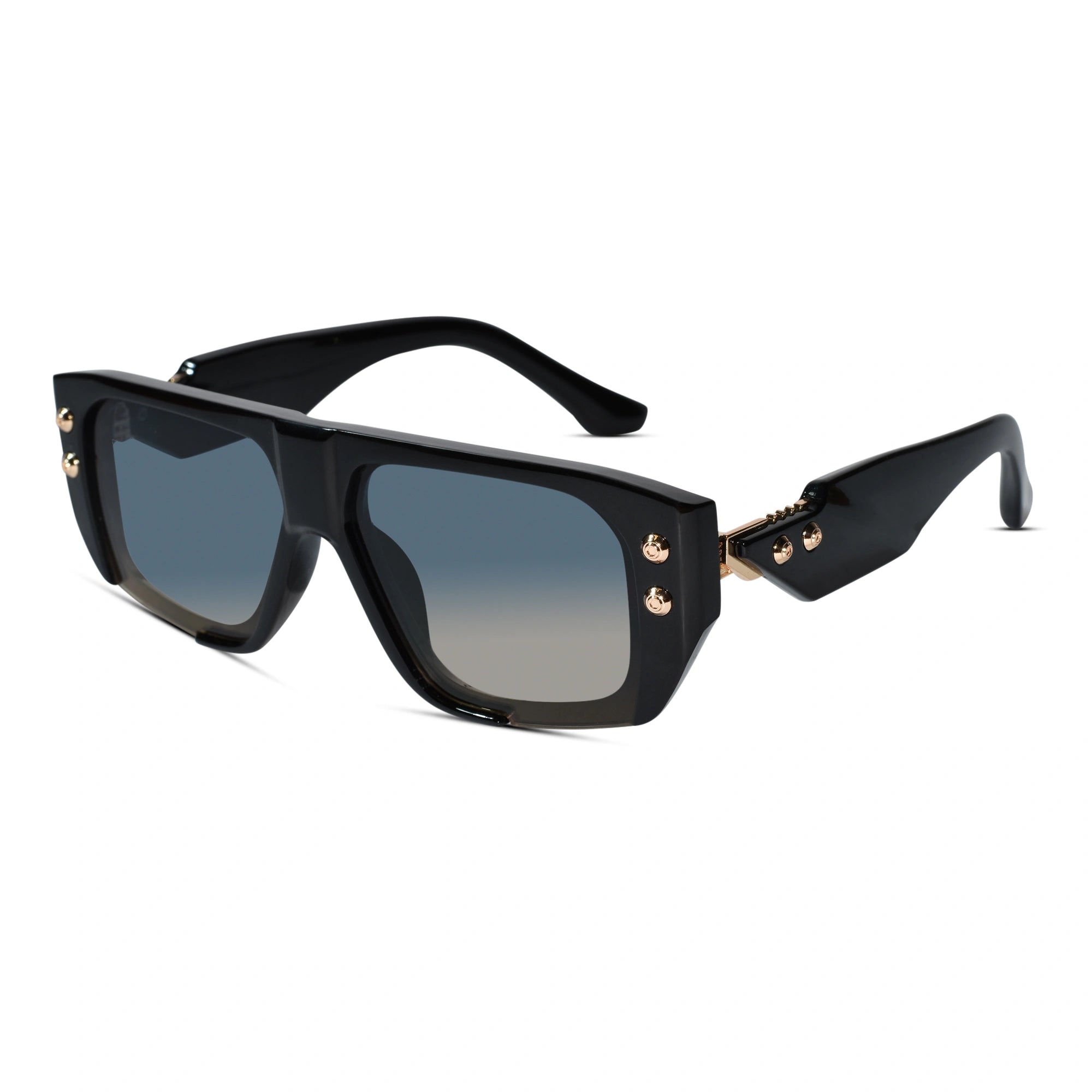 Black Bold Square Sunglasses with Gold Stud Accents ELS2026S06-BLK