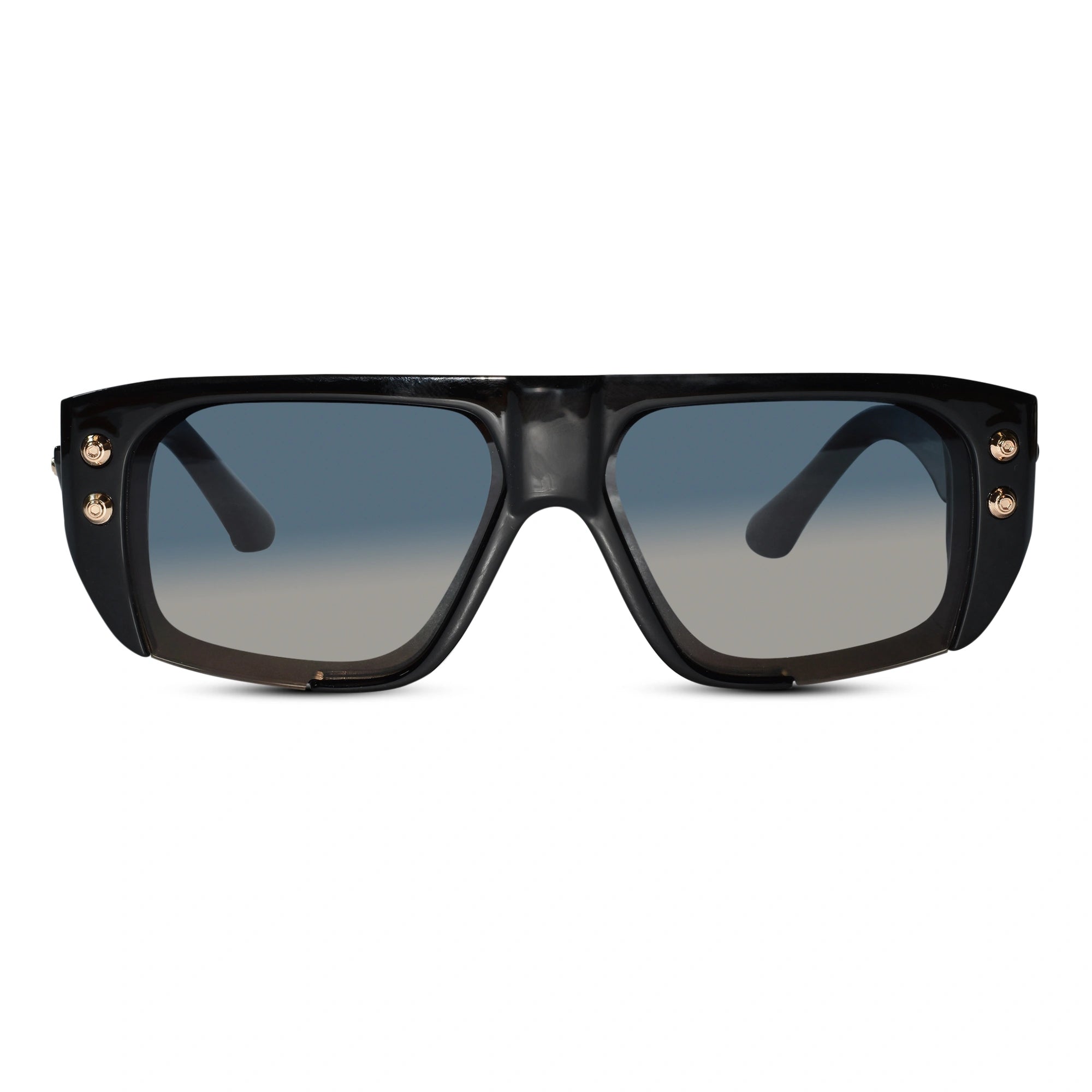 Black Bold Square Sunglasses with Gold Stud Accents ELS2026S06-BLK
