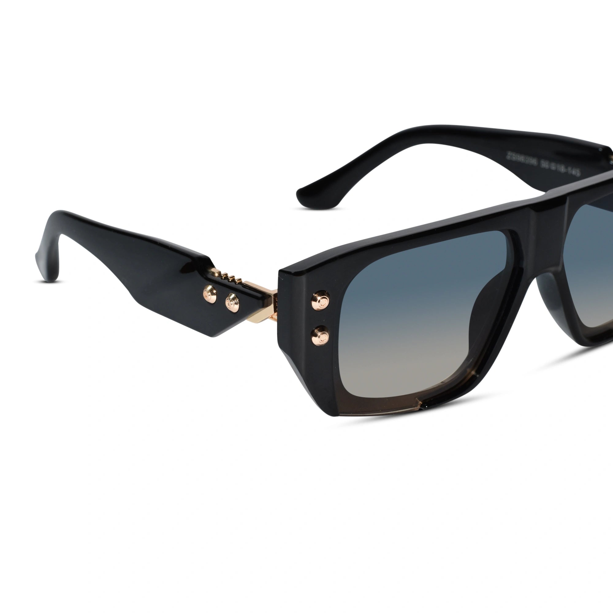 Black Bold Square Sunglasses with Gold Stud Accents ELS2026S06-BLK