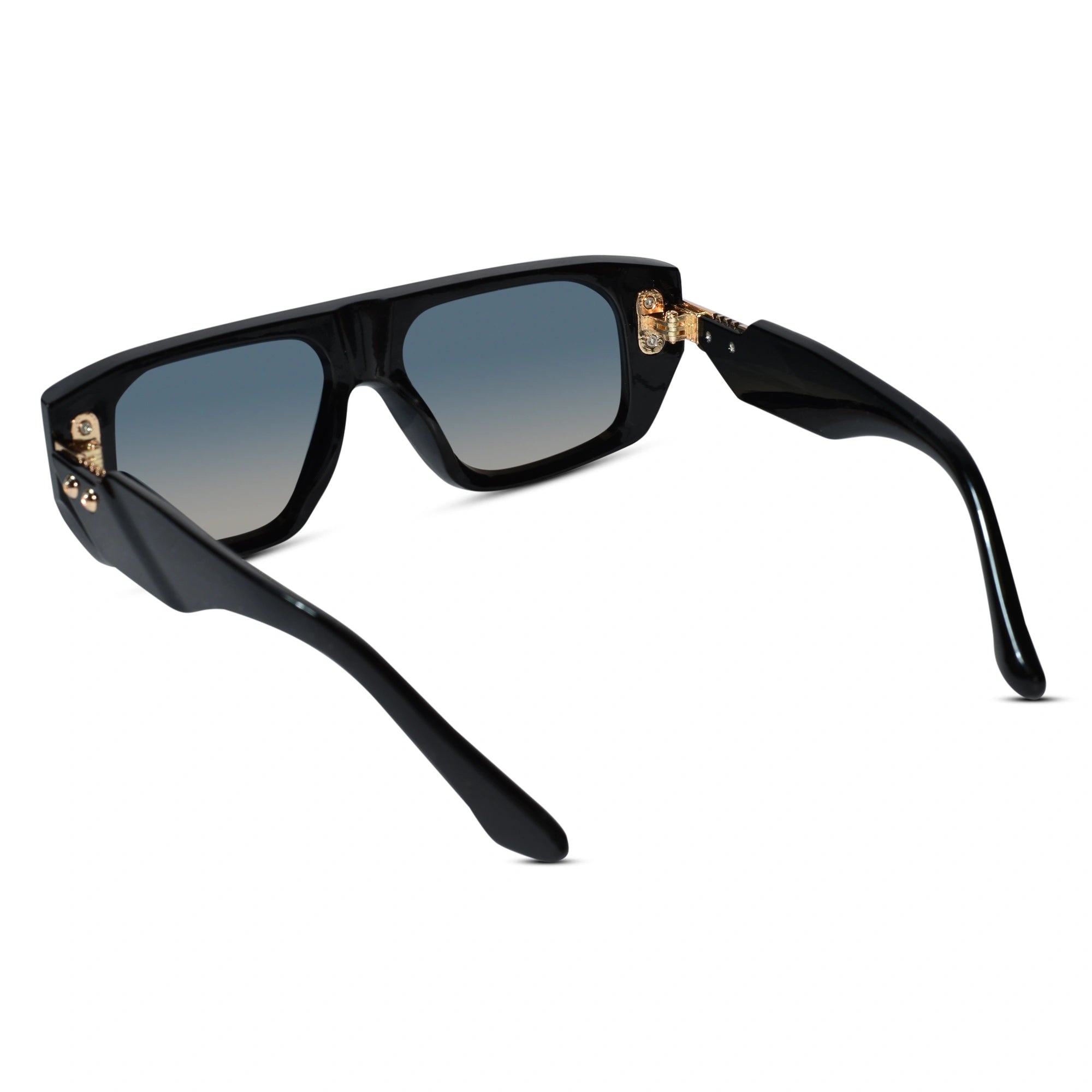 Black Bold Square Sunglasses with Gold Stud Accents ELS2026S06-BLK