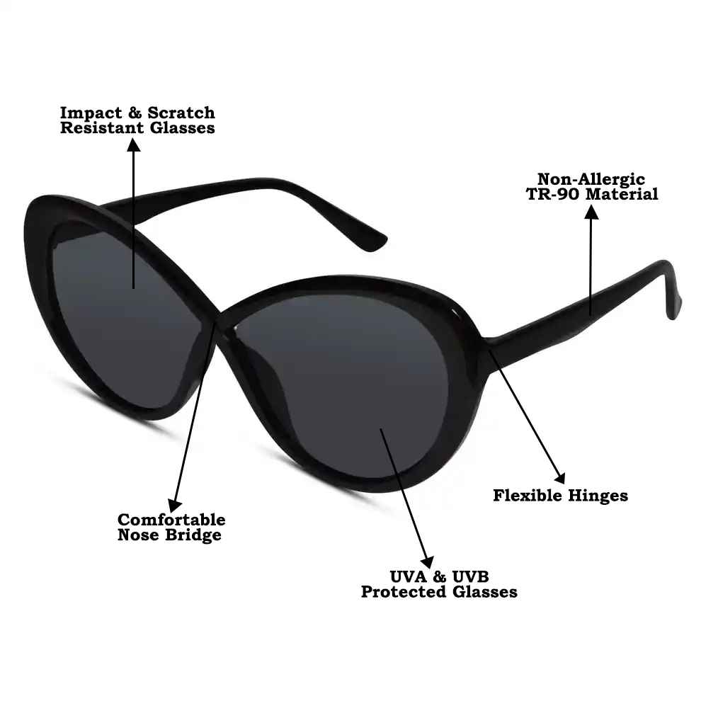 Black Cateye Oversize Sunglasses For Women LKS5516-BLK
