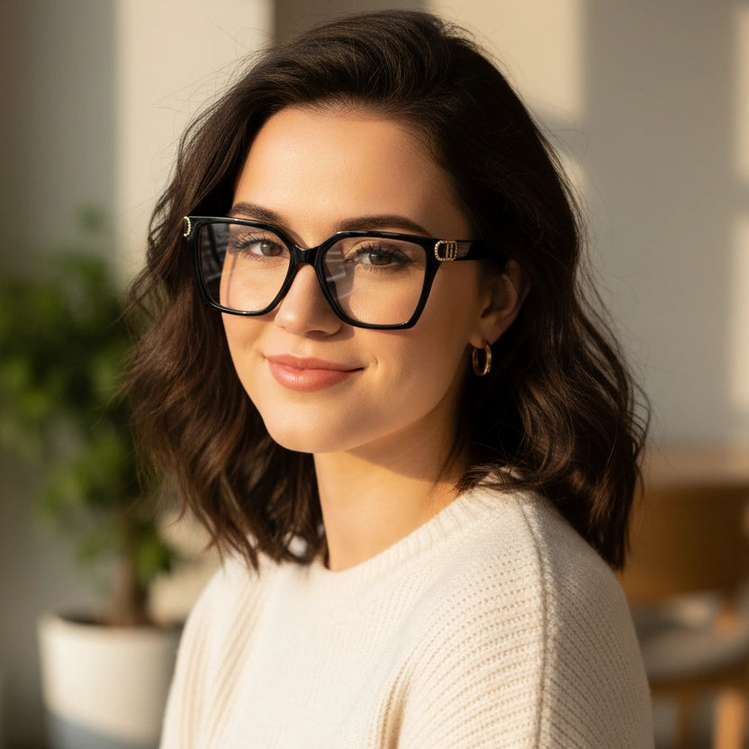 Black Designer Square Eyeglasses For Women LKE23044-BLK