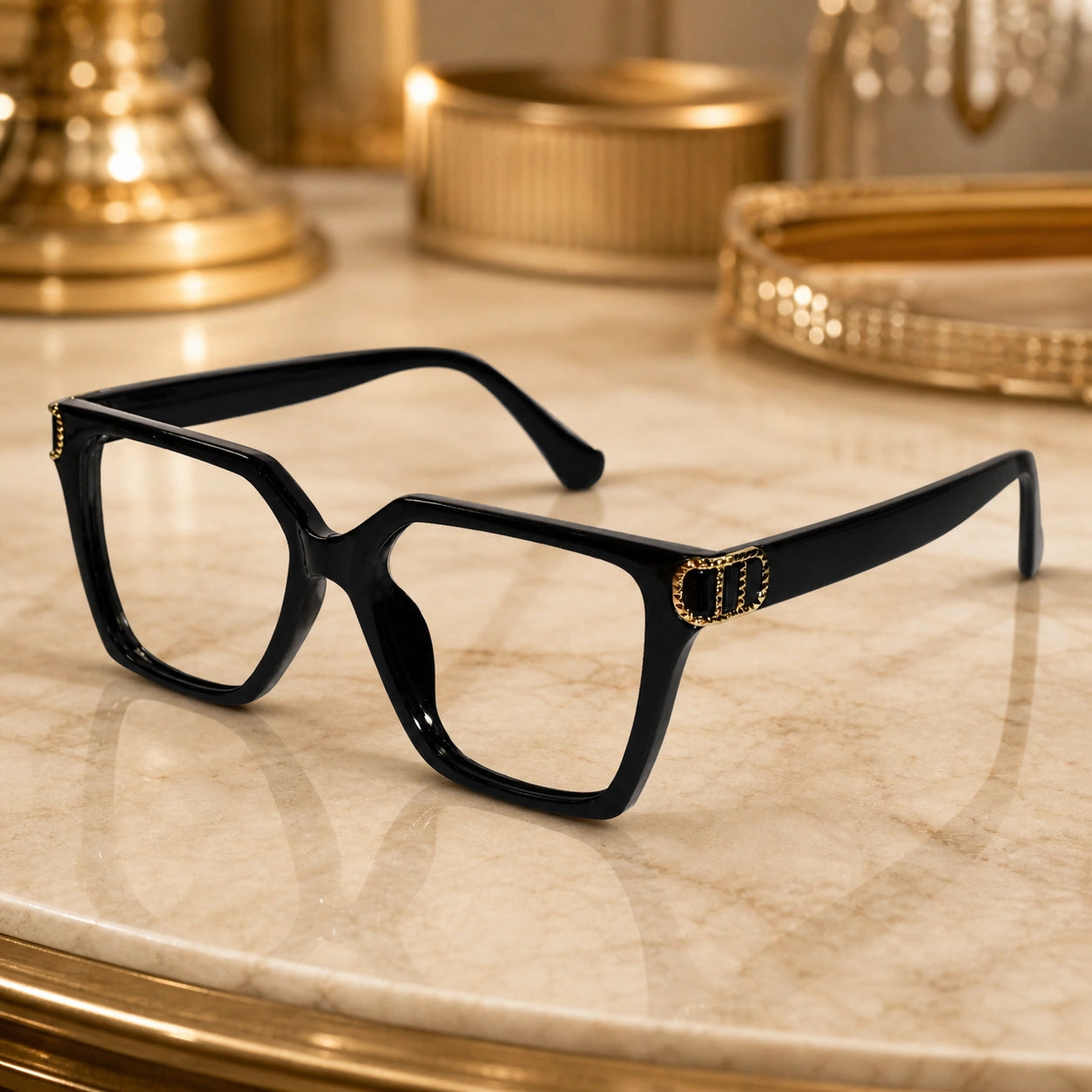 Black Designer Square Eyeglasses For Women LKE23044-BLK