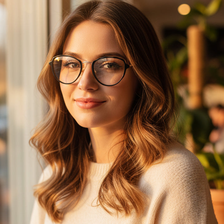 Black Gold Designer Cateye Eyeglasses For Women LKE11919-BLK