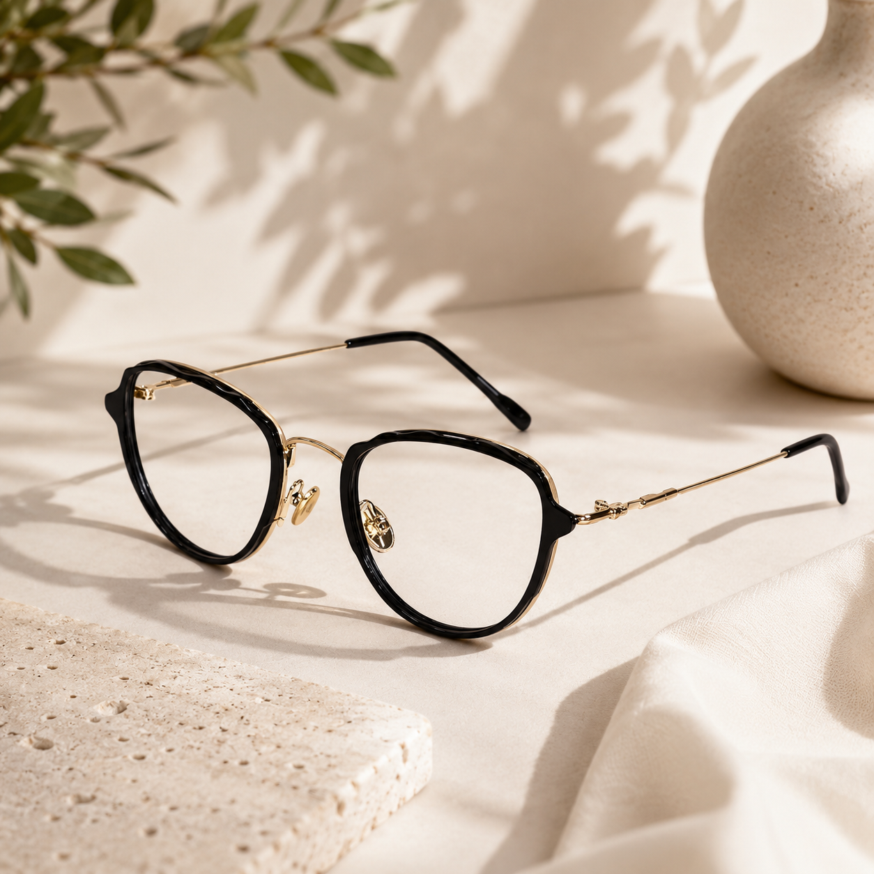 Black Gold Designer Cateye Eyeglasses For Women LKE11919-BLK