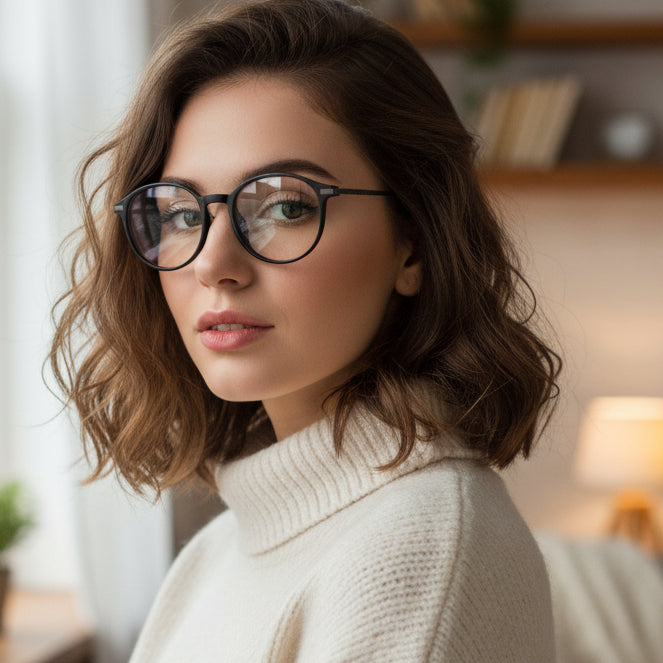 Black Metal Round Eyeglasses For Women ELE98015-BLK