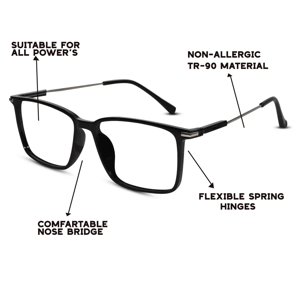 Black Rectangular Eyeglasses For Men & Women LKE2802-BLK
