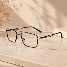 Black Rectangular Gold Eyeglasses For Men