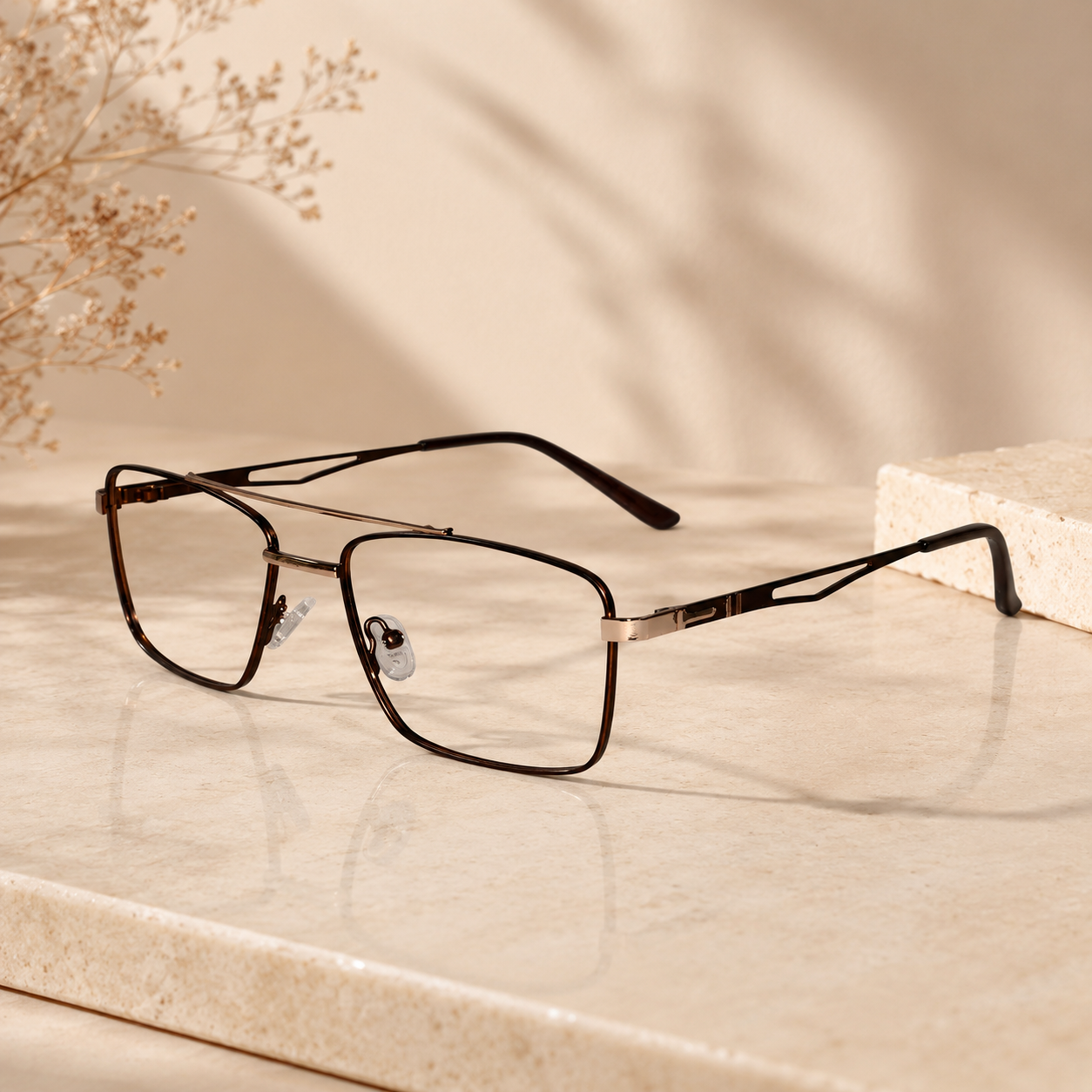 Black Rectangular Gold Eyeglasses For Men ELE1105-BLK-GOLD