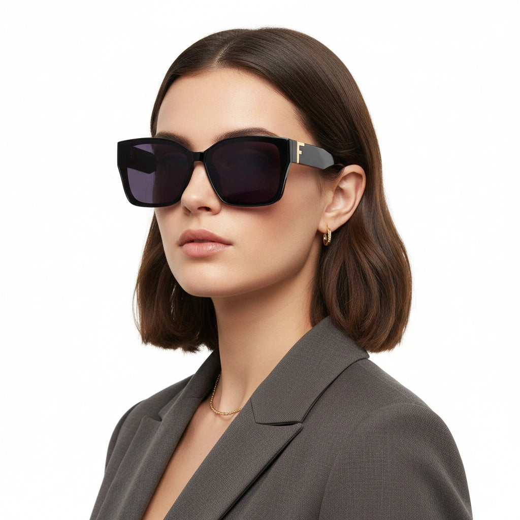 Black Rectangular Sunglasses For Men & Women LKS53019-BLK