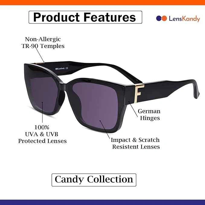 Black Rectangular Sunglasses For Men & Women LKS53019-BLK