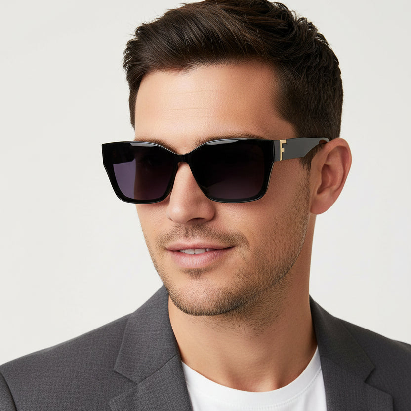 Black Rectangular Sunglasses For Men & Women LKS53019-BLK