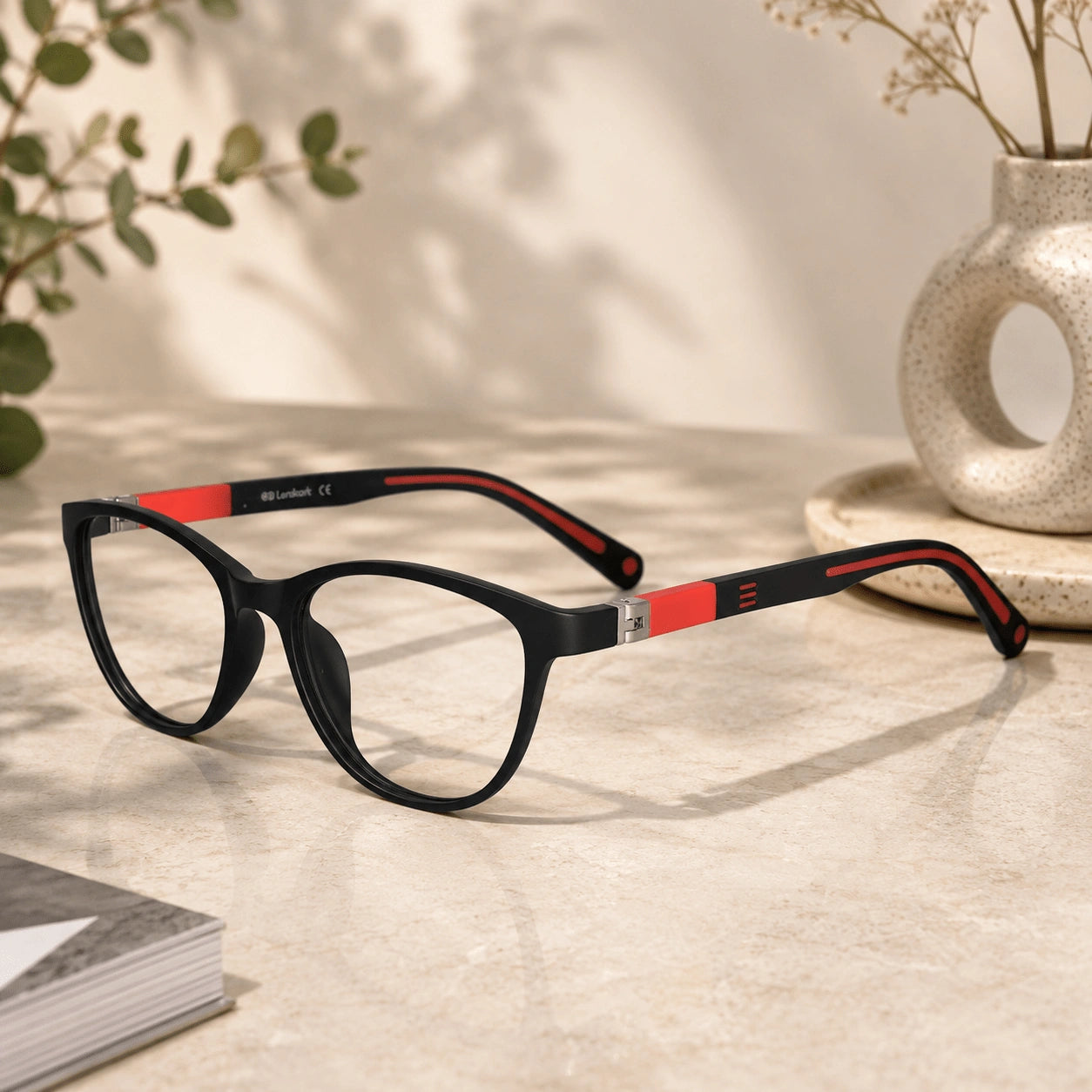Black Red Cat eye Eyeglasses For Girls LKEK5032-BLK