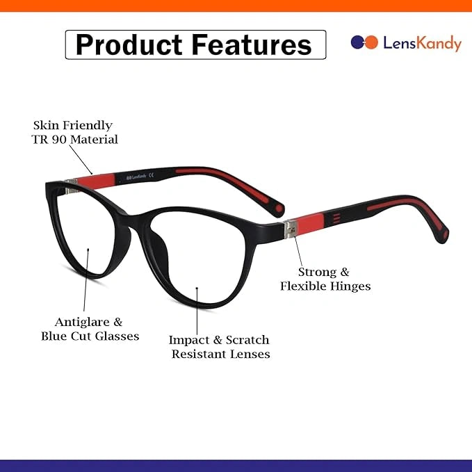 Black Red Cat eye Eyeglasses For Girls LKEK5032-BLK