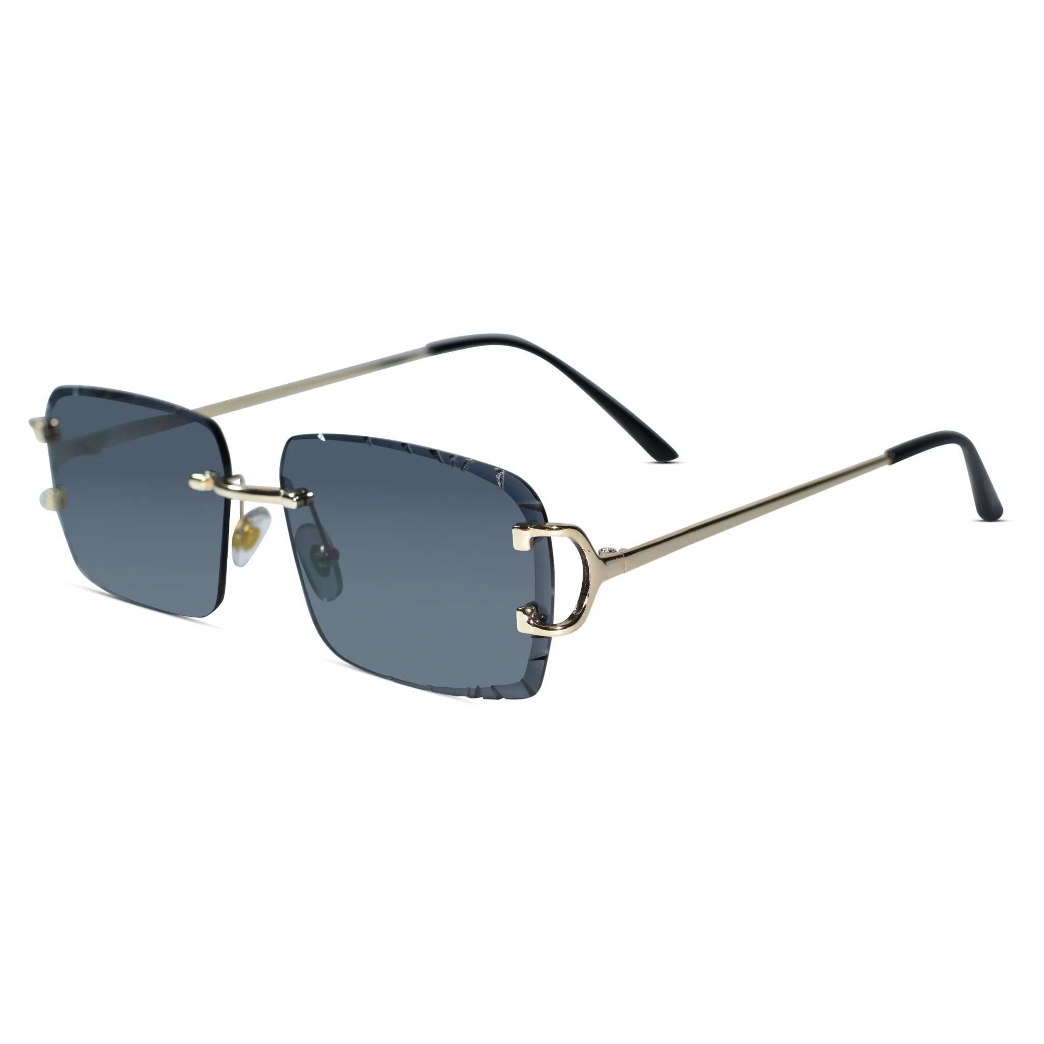 Black Rimless Rectangular Sunglasses for Men & Women ELS2026S017-BLK