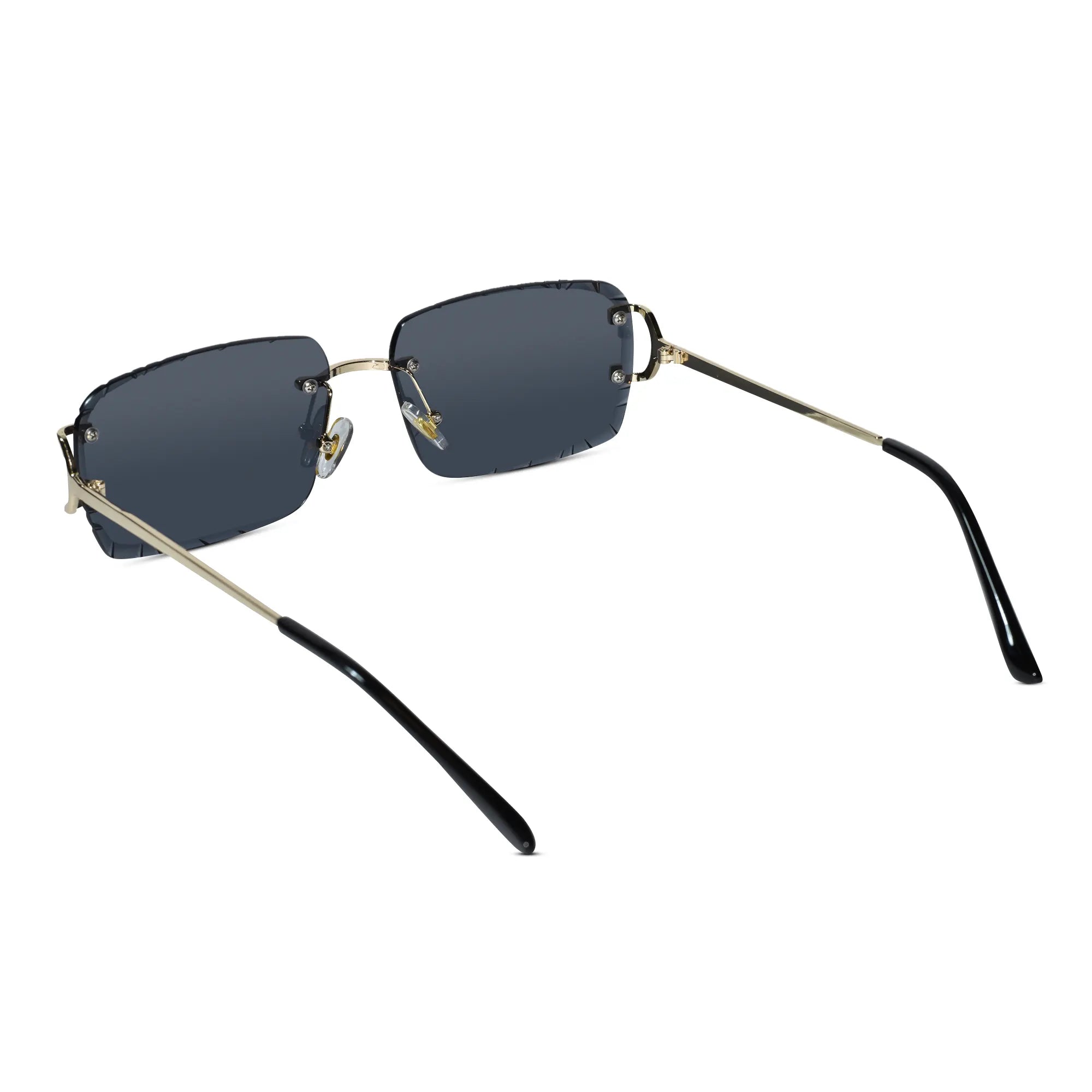 Black Rimless Rectangular Sunglasses for Men & Women ELS2026S017-BLK