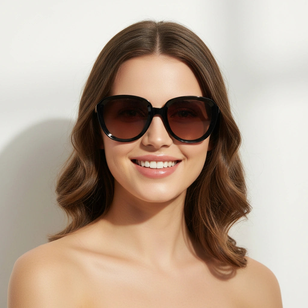 Black with Temple Cateye Sunglasses For Women LKS2422-BLK