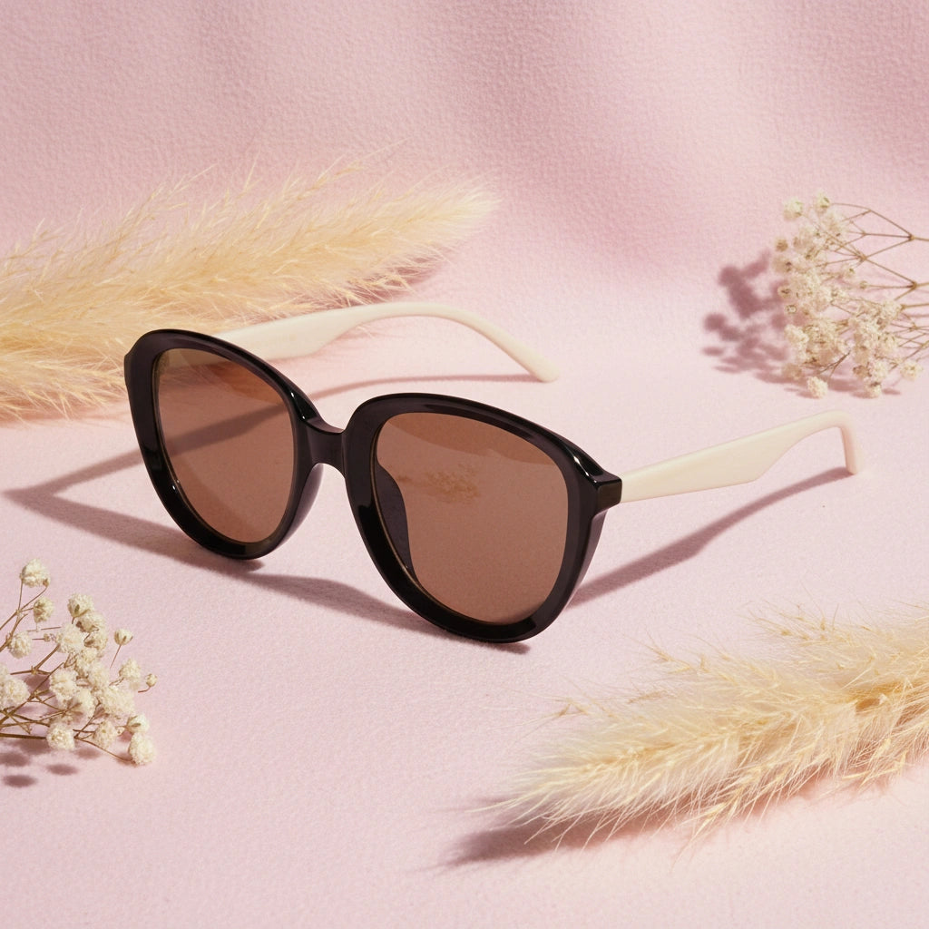 Black with Temple Cateye Sunglasses For Women LKS2422-BLK