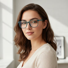 Shiny Aqua Blue Square Antiglare Computer Glasses For Men & Women