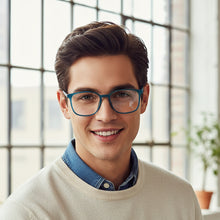 Shiny Aqua Blue Square Antiglare Computer Glasses For Men & Women