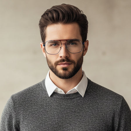 Buy Men's Computer Glasses Rectangular Blue Aviator, UV Protection Glasses with a 1 Year Warranty.