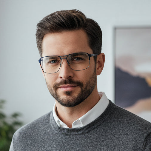 Get Men Frame Blue Rectangular Computer Glasses Anti-Glare Affordable and stylish daily wear frames.