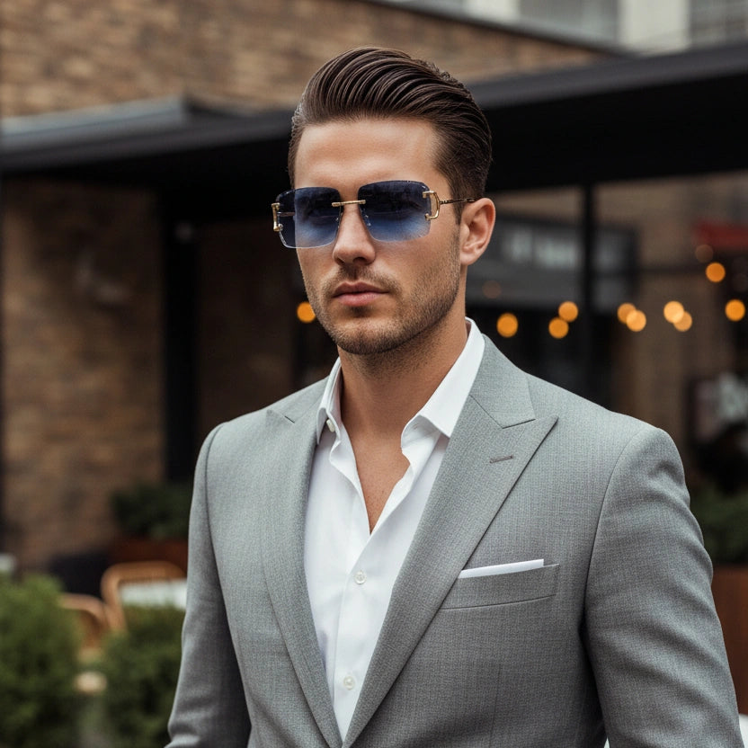 Blue Rimless Rectangular Sunglasses for Men & Women ELS2026S017-BLUE