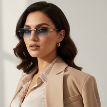 Designer Gold Black Rectangular Rimless Sunglasses For Women