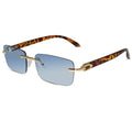 Luxury gold black designer rectangular rimless women sunglasses with anti glare lenses, flexible hinges for all-day comfort and 100% UV400 protection