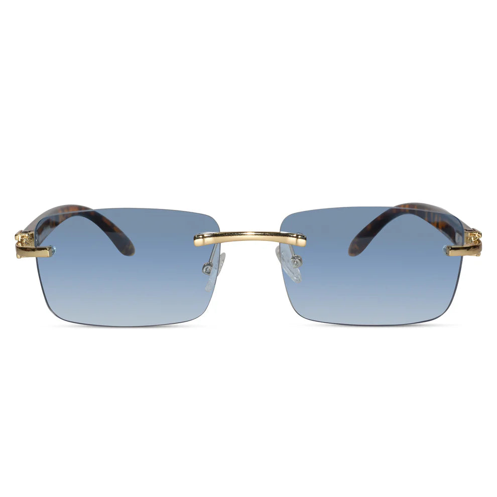 Designer Gold Black Rectangular Rimless Sunglasses