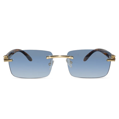 Designer Gold Black Rectangular Rimless Sunglasses