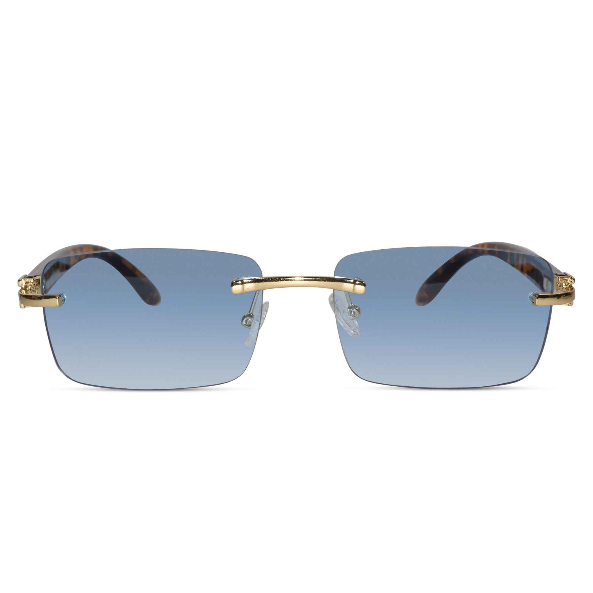 Blue Tint Golden Rimless Sunglasses