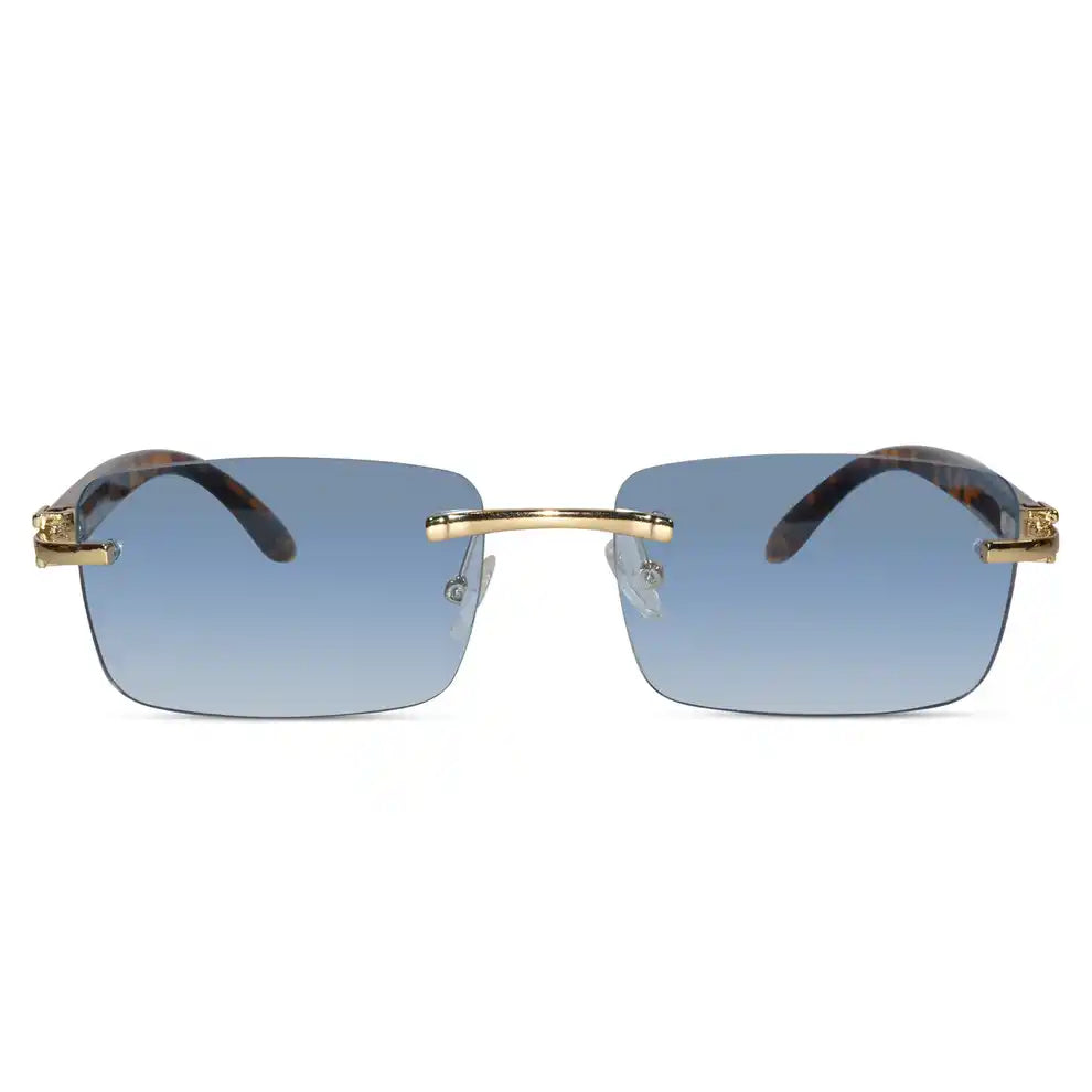 Designer Gold Black Rectangular Rimless Sunglasses