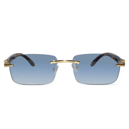 Designer Gold Black Rectangular Rimless Sunglasses