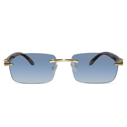 Blue Tint Golden Rimless Sunglasses