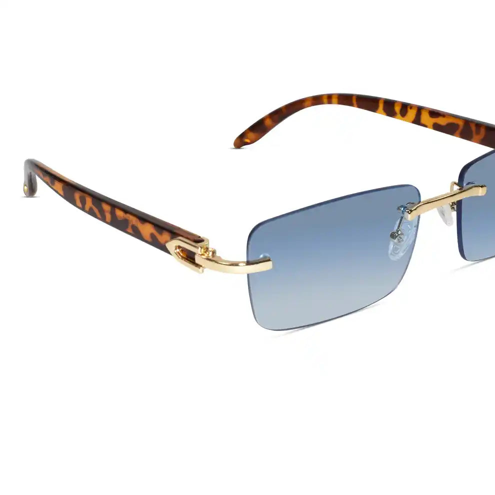 Designer Gold Black Rectangular Rimless Sunglasses