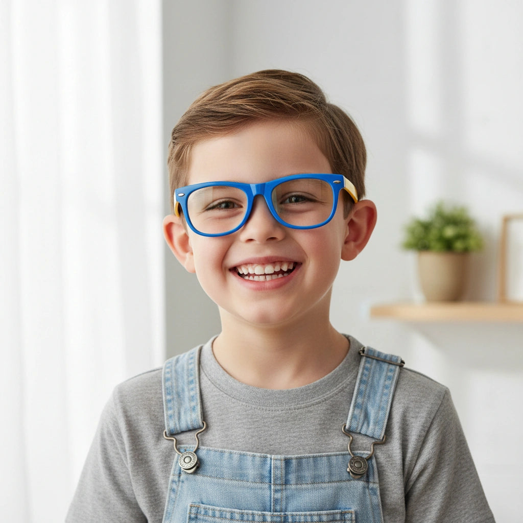 Blue silicon Eyeglasses For kids LKEK8801-BLU-YELLOW