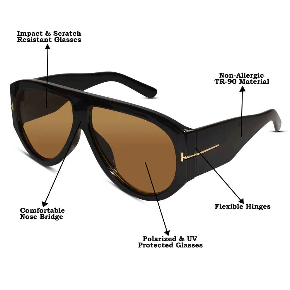 Bold Aviator Sunglasses for Men & Women -LKS9577-BRN