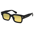 Lenskandy premium black and yellow wayfarer shades featuring 100% UV400 protection and lightweight durable frame material.