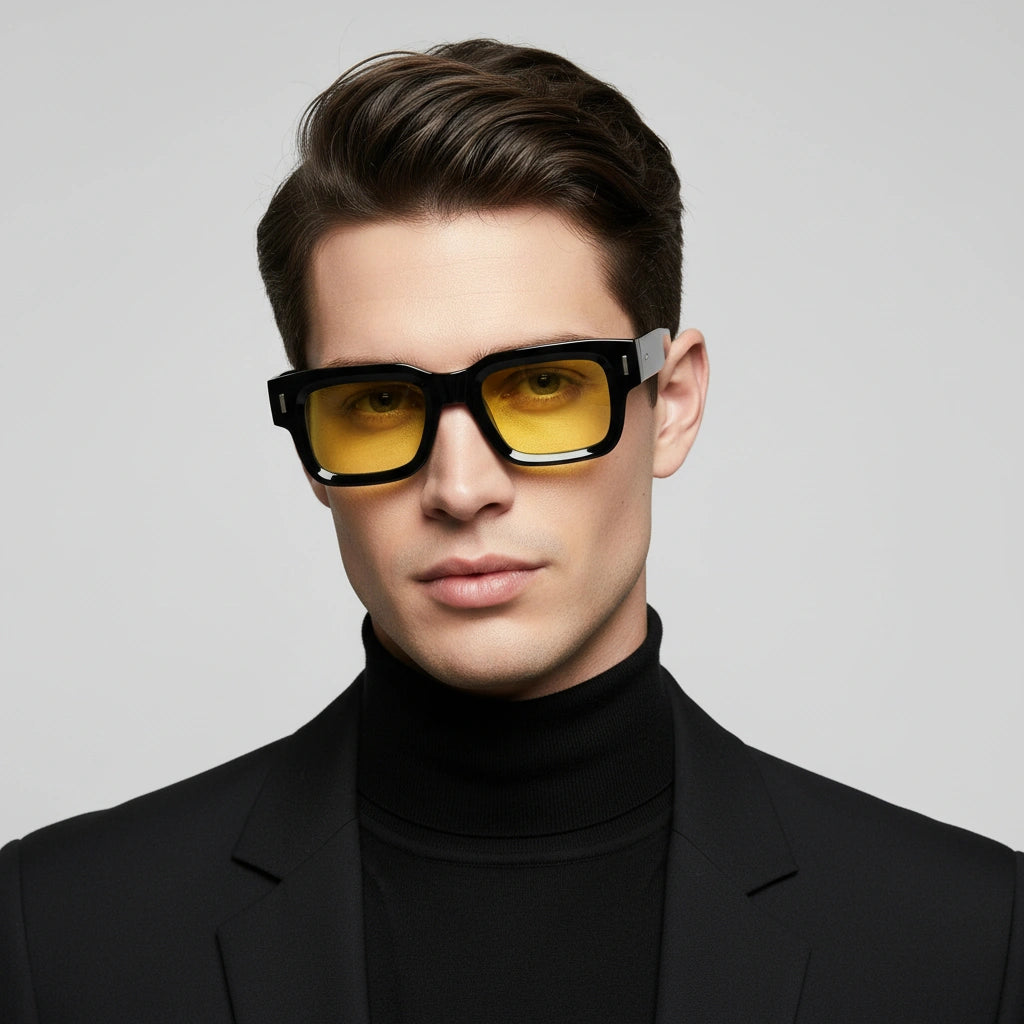 Bold Black Yellow Tint Wayfarer Sunglasses LKS3688-BLK