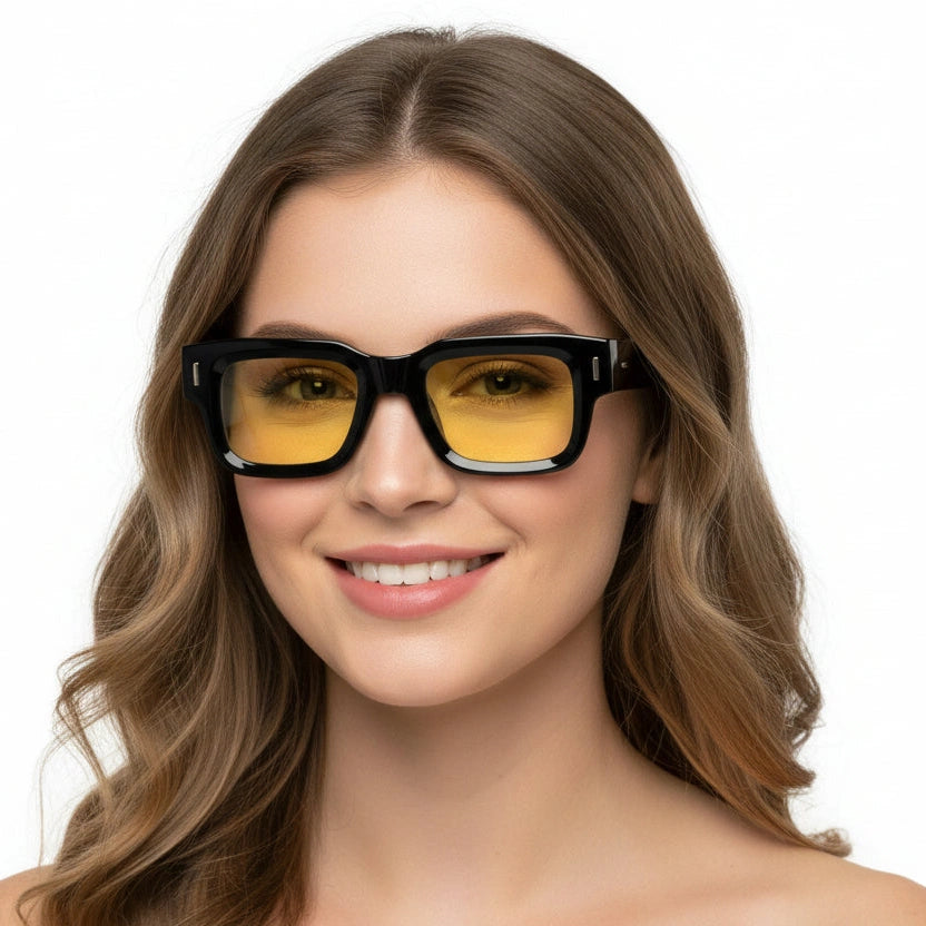 Bold Black Yellow Tint Wayfarer Sunglasses LKS3688-BLK