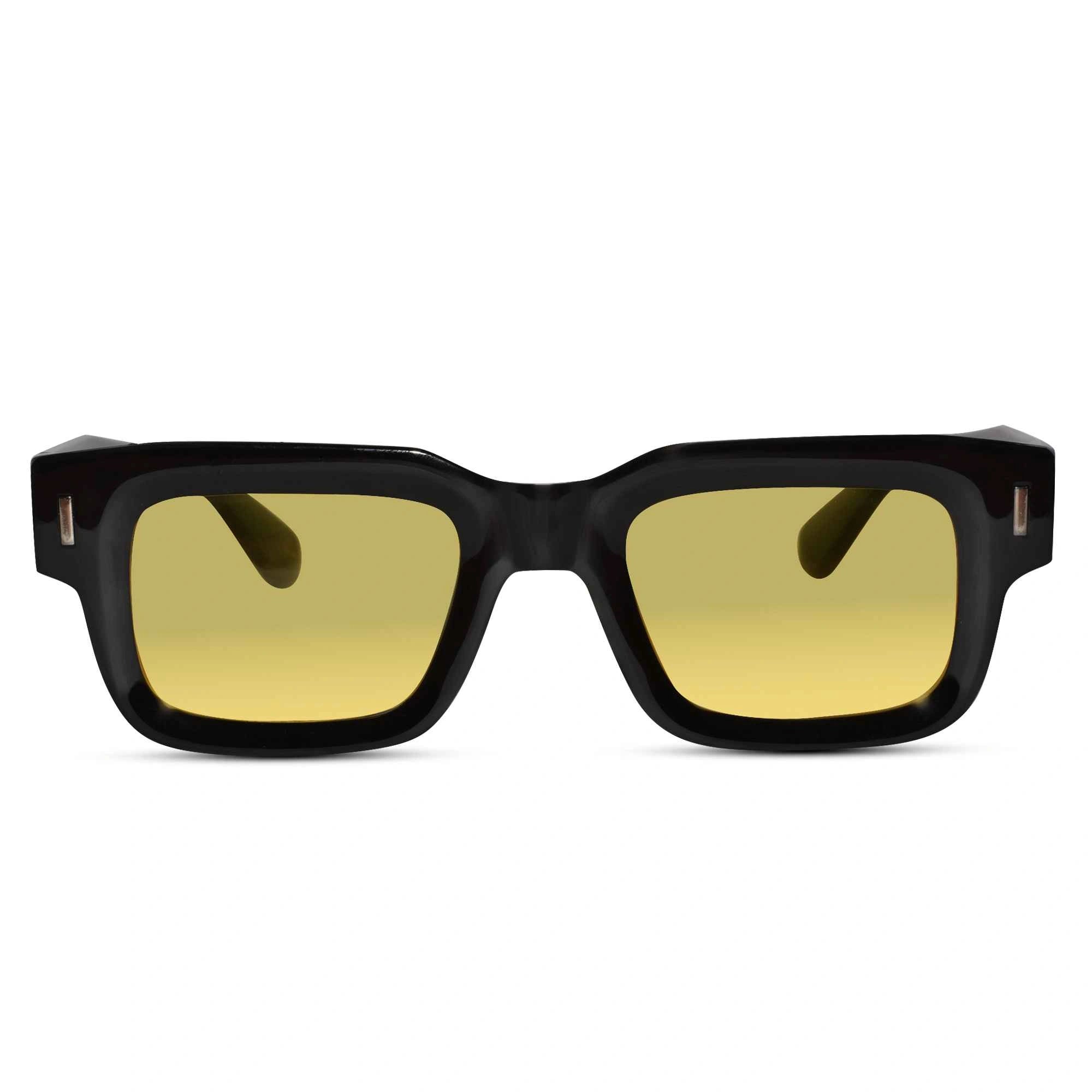 Bold Black Yellow Tint Wayfarer Sunglasses LKS3688-BLK