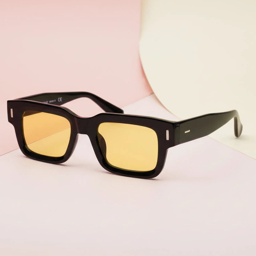 Bold Black Yellow Tint Wayfarer Sunglasses LKS3688-BLK