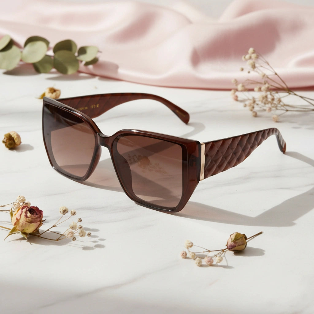 Bold Brown Designer Square Sunglasses For Women LKS9131-BRN