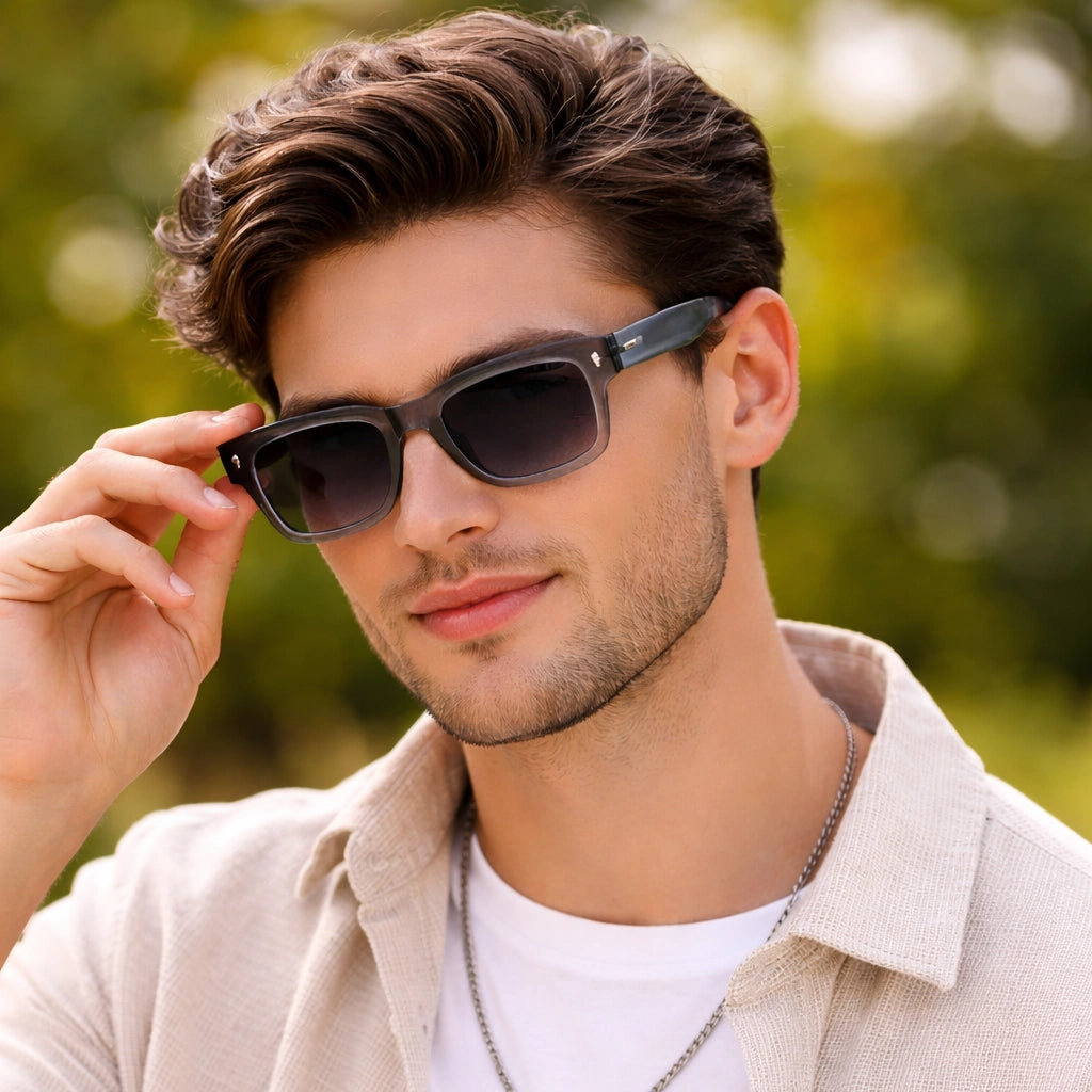 Bold Brown Rectangular Sunglasses For Men & Women LKS3688-GREY