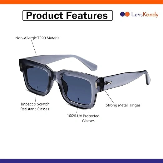 Bold Brown Rectangular Sunglasses For Men & Women LKS3688-GREY
