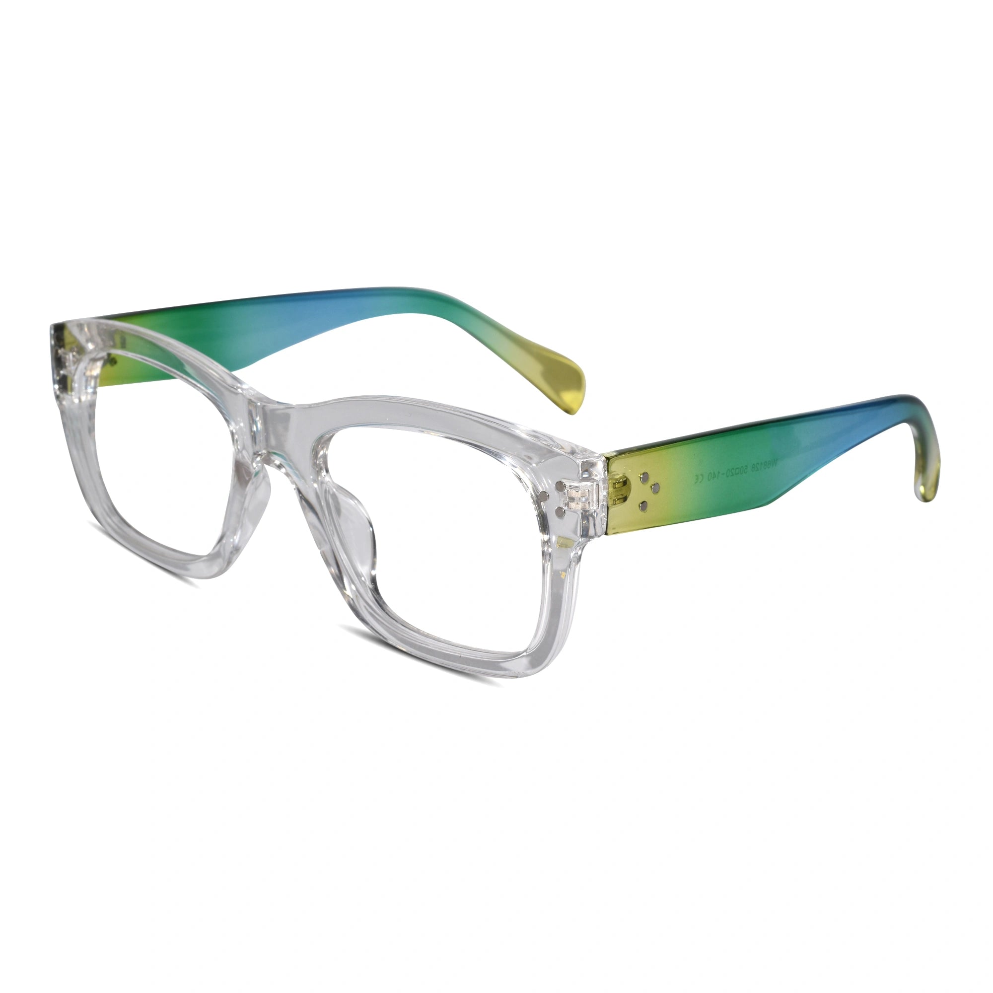 Bold Multi Color Wayfarer Eyeglasses For Men & Women LKE68128-GRN