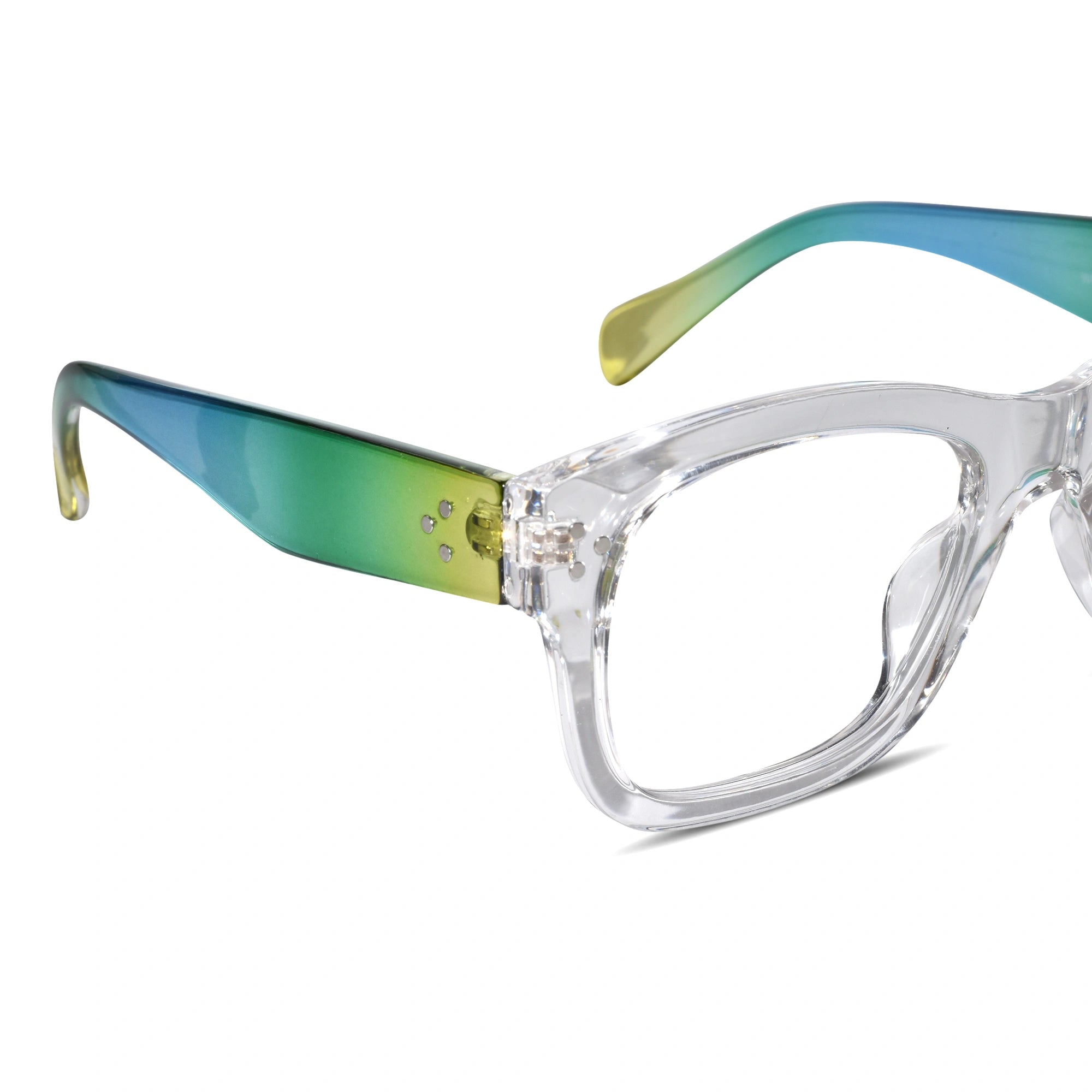 Bold Multi Color Wayfarer Eyeglasses For Men & Women LKE68128-GRN